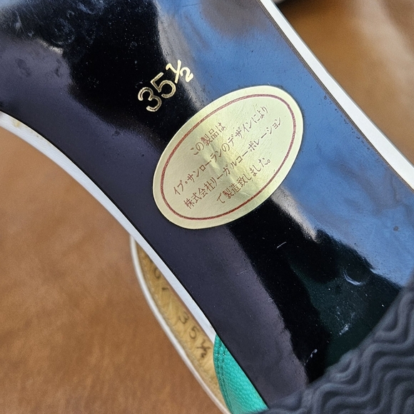 Women's Yves Saint Laurent Turquoise White Leather Sandals Heels Sz 5.5 US - Picture 11 of 14